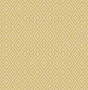 Geometric repeating ornament with diagonal dotted lines. Seamless abstract modern pattern. Golden and white pattern