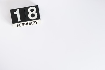 February 18th. Day 18 of month calendar on white background. Winter concept. Empty space for text