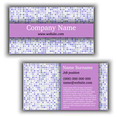 Business card template with abstract background. Irregular blue dotes on white background.
