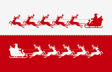 Santa Claus in sleigh pulled by reindeer. Christmas illustration vector