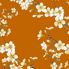 Flowering branch of cherry - seamless wallpaper.