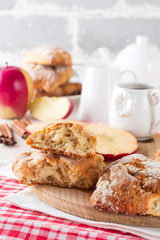 Apple scones for breakfast with apple cider glaze. Selective focus.