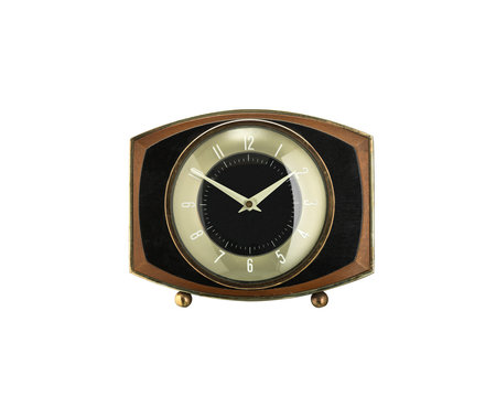 Retro black and gold clock on white