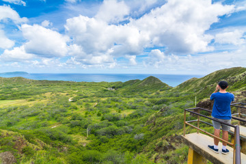 Panoramic view from diamond head monument state viewpoint, Oahu, Hawaii, Usa