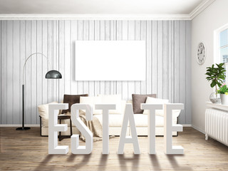 Modern bright interior . 3D rendering