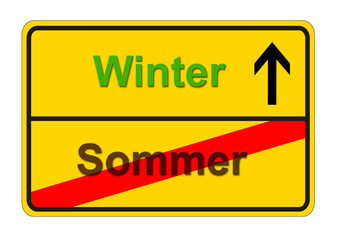 Ortsschild von Sommer zu Winter