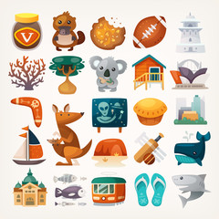Stickers with sights and famous elements of Australian continent