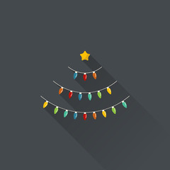 Christmas tree made of Christmas bulbs in flat design, vector illustration.