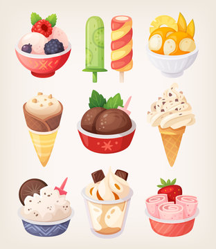 Set of colorful ice creams