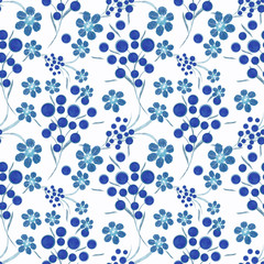 Seamless floral pattern background, flowers ornament wallpaper textile Illustration. blue flowers on a white background.