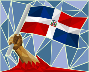 Arm Raising The National Flag Of The Dominican Republic