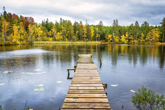 Autumn scenery on Swedish lake 