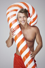 Candy cane around the neck
