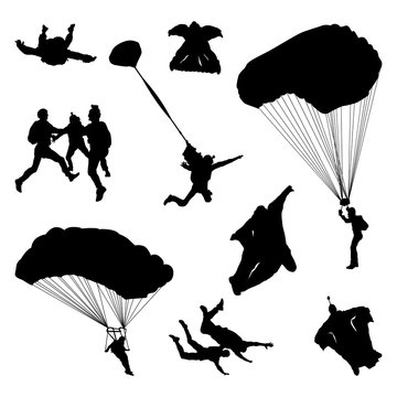 Parachute Parachutist Skydiving Jumper Silhouette Collection