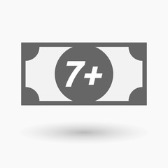 Isolated bank note icon with    the text 7+