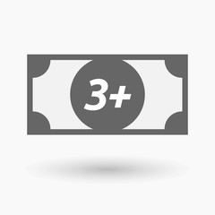 Isolated bank note icon with    the text 3+