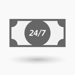 Isolated bank note icon with    the text 24/7
