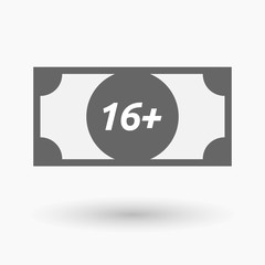 Isolated bank note icon with    the text 16+