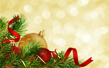 Christmas corner decoration with pine twigs and balls