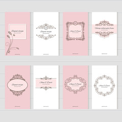 Vintage card templates set. For wedding invitations, elegant greeting cards, beauty industry brochures design.