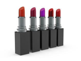 3d rendering five shades of lipstick