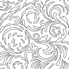 Black and white seamless pattern. Vintage floral ornament. Zentangle style