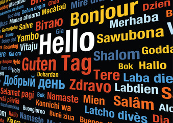Obraz premium Word Hello in many languages vector word cloud concept illustration
