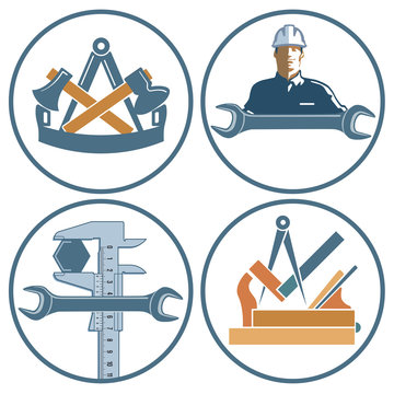 Handwerker Zeichen, Schlosser, Schreiner, Zimmermann