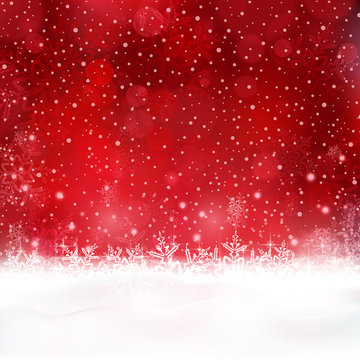 Red Christmas background with snowflakes and stars