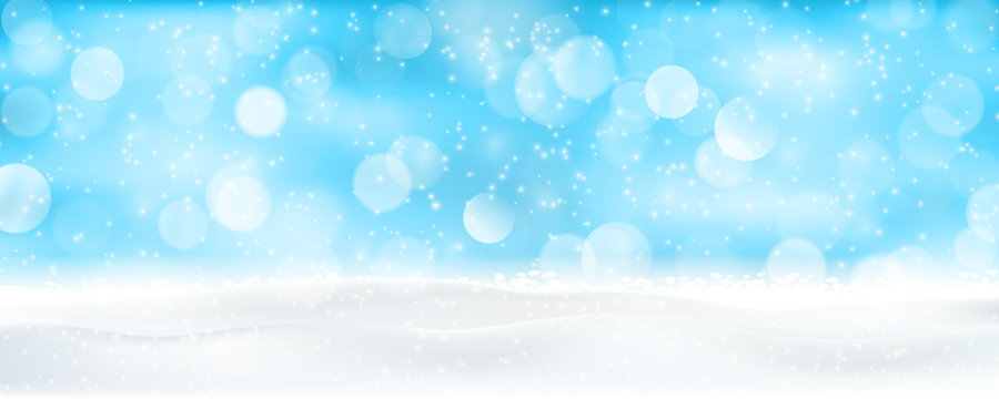 Light Blue Winter Holiday Bokeh Background Panorama