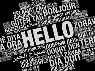 Word Hello in many languages vector word cloud concept illustration