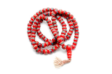 Buddhist Mala Prayer Beads from bone yak. Isolated on white.