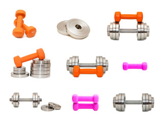 A set of different dumbbells on isolated background