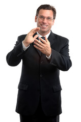 Businessman clapping on white