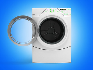 Isolated washing machine with opened door on gradient background