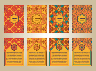 Vector set of colorful brochure templates for business and invitation. Portuguese, Moroccan; Arabic; asian ornaments