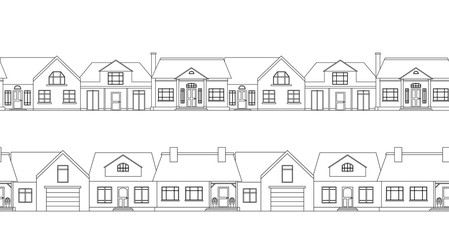 Fototapeta premium Seamless border with contour country houses. Vector element for the plans, scope and your design