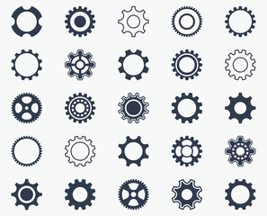 Collection of black gear wheel icons - obrazy, fototapety, plakaty