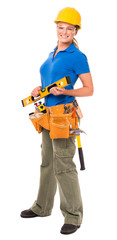 Woman Contractor Construction Worker on White