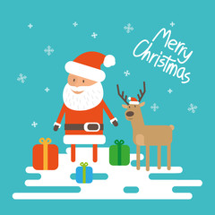 Fototapeta premium Christmas vector illustration with santa claus and reindeer