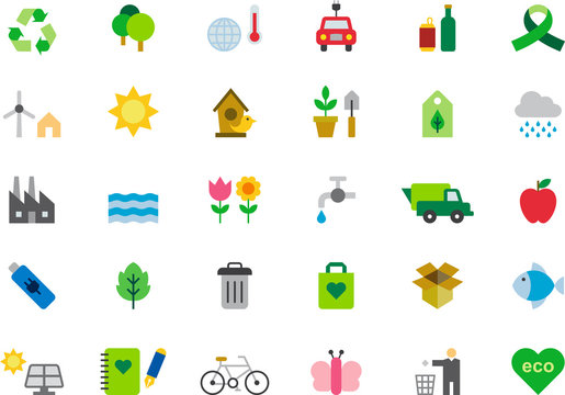 ENVIRONMENTALISM & GREEN ISSUES colored flat icons