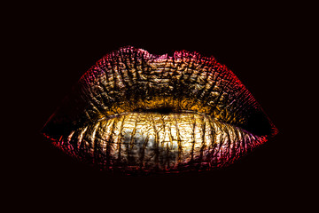 Obrazy na Plexi  sexy golden metallized female lips