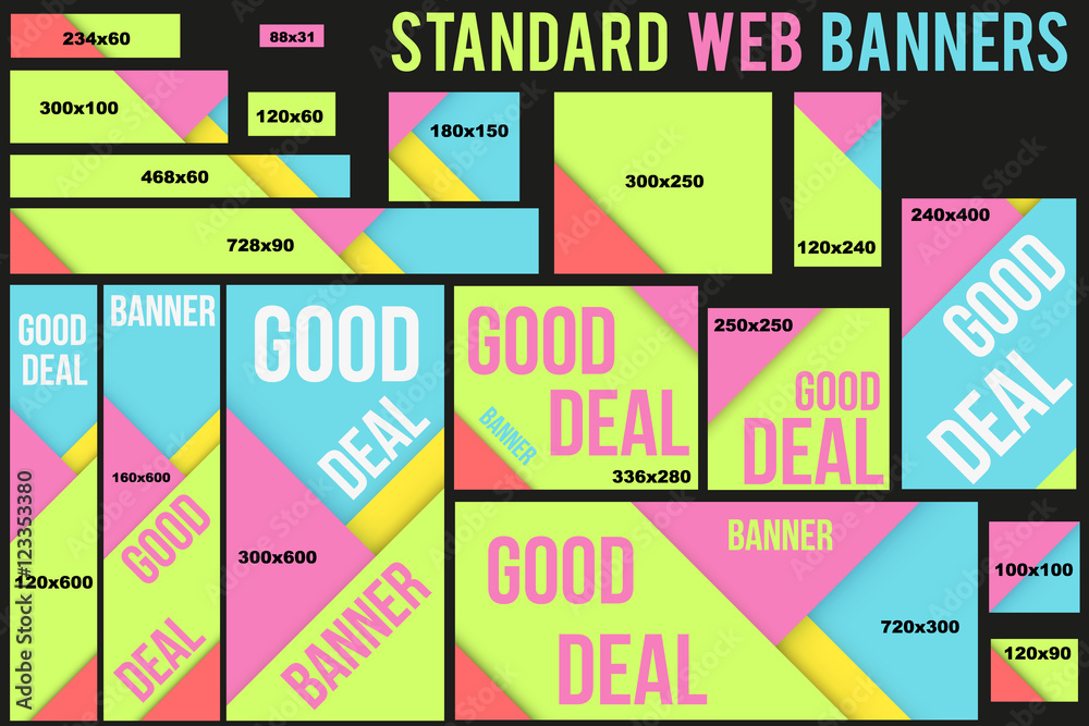 Wall mural standard size vector web banners templates with futuristic flat material design. editable vector ill