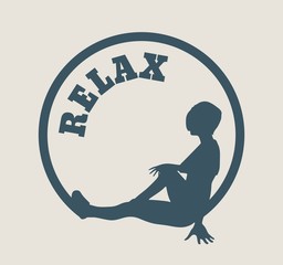 Sporty woman silhouette. Short hair girl sit in the circle. Relax text