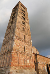 Fototapeta na wymiar Pomposa abbey bell tower historical building near Ferrara in Ita