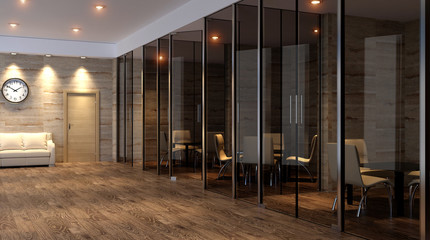 Interior of the modern office in the highlands. 3d rendering.