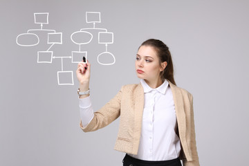 Woman drawing flowchart, business process concept