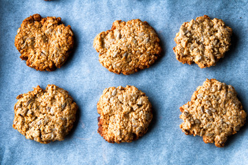 Cookies ona backing tray. Top view