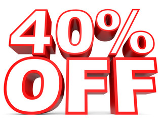 Discount 40 percent off. 3D illustration on white background.