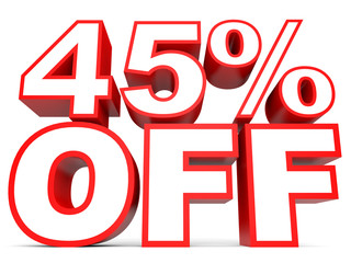 Discount 45 percent off. 3D illustration on white background.